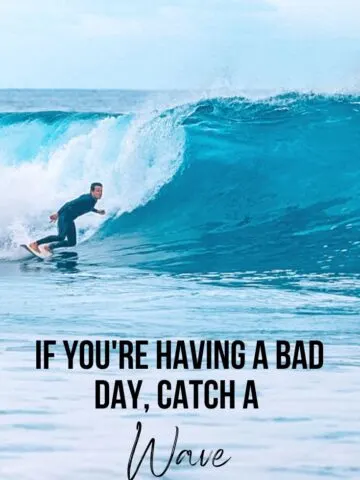 Photo of Alejandro surfing with text overlay saying 